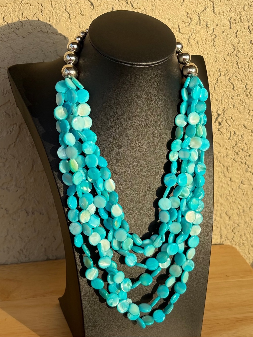 Turquoise Shell Multi-Strand Bead Necklace - Picture 2 of 6